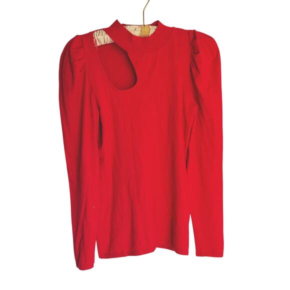 Cyrus Red Sweater Puff Sleeves Cutout Small Bold Red Retail $89 Pit to Pit 14.5" - Picture 2 of 7